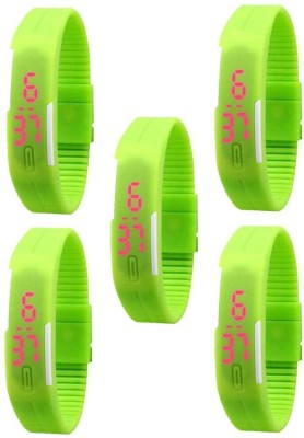 NS18 Silicone Led Magnet Band Combo of 5 Green Digital Watch  - For Boys & Girls   Watches  (NS18)