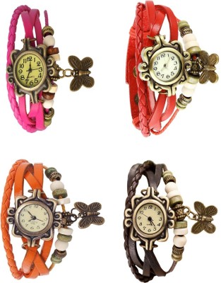 NS18 Vintage Butterfly Rakhi Combo of 4 Pink, Orange, Red And Brown Analog Watch  - For Women   Watches  (NS18)