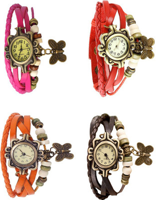 

NS18 Vintage Butterfly Rakhi Combo of 4 Pink, Orange, Red And Brown Watch - For Women