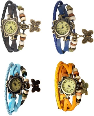 NS18 Vintage Butterfly Rakhi Combo of 4 Black, Sky Blue, Blue And Yellow Analog Watch  - For Women   Watches  (NS18)