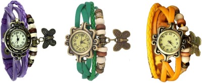NS18 Vintage Butterfly Rakhi Combo of 3 Purple, Green And Yellow Analog Watch  - For Women   Watches  (NS18)