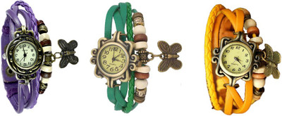 

NS18 Vintage Butterfly Rakhi Combo of 3 Purple, Green And Yellow Watch - For Women