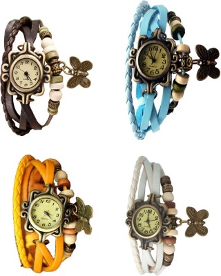 NS18 Vintage Butterfly Rakhi Combo of 4 Brown, Yellow, Sky Blue And White Analog Watch  - For Women   Watches  (NS18)