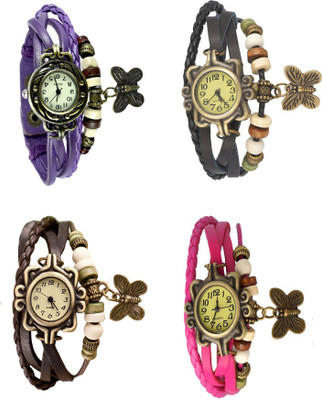 

NS18 Vintage Butterfly Rakhi Combo of 4 Purple, Brown, Black And Pink Watch - For Women