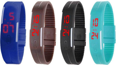 

NS18 Silicone Led Magnet Band Watch Combo of 4 Blue, Brown, Black And Sky Blue Watch - For Couple