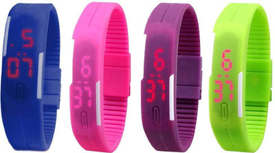 

Kissu Led Magnet Band Combo of 4 Blue, Pink, Purple And Green Watch - For Men & Women