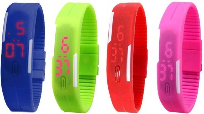 NS18 Silicone Led Magnet Band Watch Combo of 4 Blue, Green, Red And Pink Digital Watch  - For Couple   Watches  (NS18)