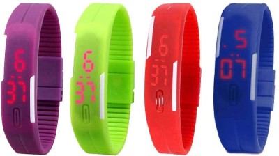 NS18 Silicone Led Magnet Band Combo of 4 Purple, Green, Red And Blue Digital Watch  - For Boys & Girls   Watches  (NS18)