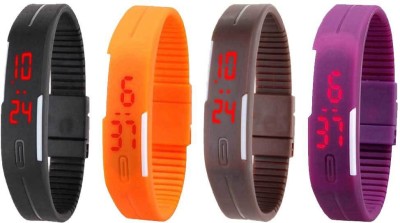 NS18 Silicone Led Magnet Band Watch Combo of 4 Black, Orange, Brown And Purple Digital Watch  - For Couple   Watches  (NS18)