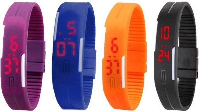 NS18 Silicone Led Magnet Band Combo of 4 Purple, Blue, Orange And Black Digital Watch  - For Boys & Girls   Watches  (NS18)