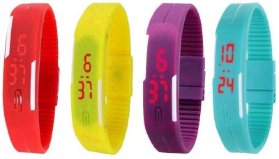 NS18 Silicone Led Magnet Band Watch Combo of 4 Red, Yellow, Purple And Sky Blue Digital Watch  - For Couple   Watches  (NS18)
