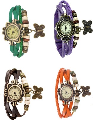 NS18 Vintage Butterfly Rakhi Combo of 4 Green, Brown, Purple And Orange Analog Watch  - For Women   Watches  (NS18)