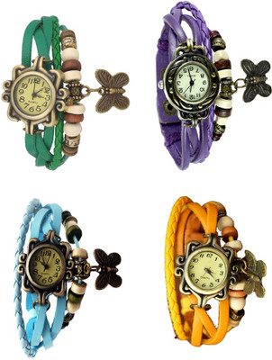 

NS18 Vintage Butterfly Rakhi Combo of 4 Green, Sky Blue, Purple And Yellow Watch - For Women