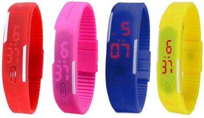NS18 Silicone Led Magnet Band Combo of 4 Red, Pink, Blue And Yellow Digital Watch  - For Boys & Girls   Watches  (NS18)