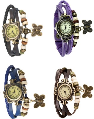 NS18 Vintage Butterfly Rakhi Combo of 4 Black, Blue, Purple And Brown Analog Watch  - For Women   Watches  (NS18)