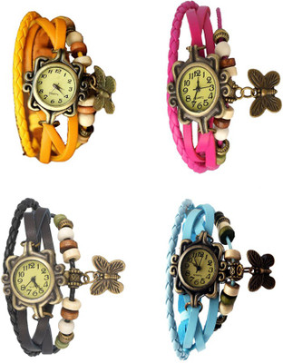 

Kissu Vintage Rakhi Combo of 4 Yellow, Black, Pink And Sky Blue Watch - For Women