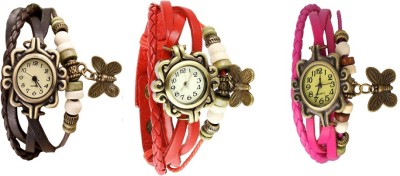 NS18 Vintage Butterfly Rakhi Watch Combo of 3 Brown, Red And Pink Analog Watch  - For Women   Watches  (NS18)