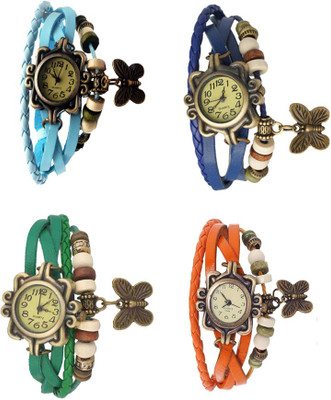 

Kissu Vintage Rakhi Combo of 4 Sky Blue, Green, Blue And Orange Watch - For Women