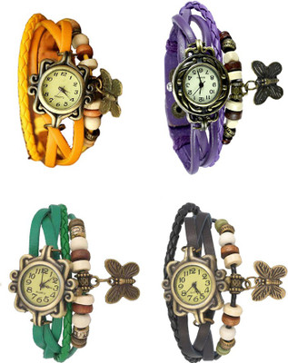 

NS18 Vintage Butterfly Rakhi Combo of 4 Yellow, Green, Purple And Black Watch - For Women