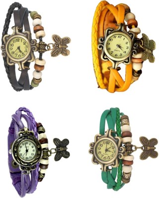 NS18 Vintage Butterfly Rakhi Combo of 4 Black, Purple, Yellow And Green Analog Watch  - For Women   Watches  (NS18)