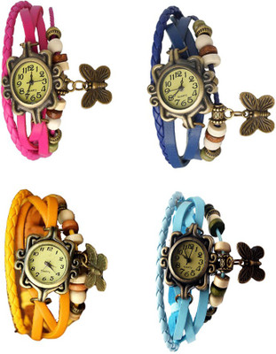 

Kissu Vintage Rakhi Combo of 4 Pink, Yellow, Blue And Sky Blue Watch - For Women