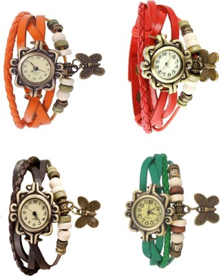 NS18 Vintage Butterfly Rakhi Combo of 4 Orange, Brown, Red And Green Analog Watch  - For Women   Watches  (NS18)