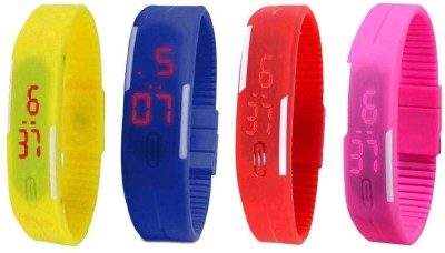 NS18 Silicone Led Magnet Band Watch Combo of 4 Yellow, Blue, Red And Pink Digital Watch  - For Couple   Watches  (NS18)