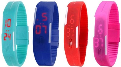 NS18 Silicone Led Magnet Band Watch Combo of 4 Sky Blue, Blue, Red And Pink Digital Watch  - For Couple   Watches  (NS18)