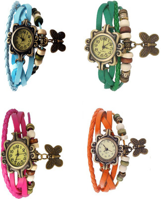 

NS18 Vintage Butterfly Rakhi Combo of 4 Sky Blue, Pink, Green And Orange Watch - For Women