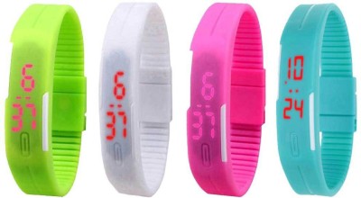 NS18 Silicone Led Magnet Band Watch Combo of 4 Green, White, Pink And Sky Blue Digital Watch  - For Couple   Watches  (NS18)