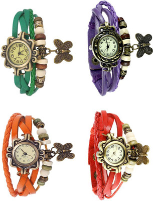 View NS18 Vintage Butterfly Rakhi Combo of 4 Green, Orange, Purple And Red Analog Watch  - For Women Wrist Watches Price Online(NS18)