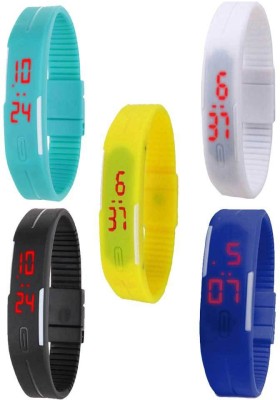 NS18 Silicone Led Magnet Band Combo of 5 Sky Blue, White, Yellow, Black And Blue Digital Watch  - For Boys & Girls   Watches  (NS18)