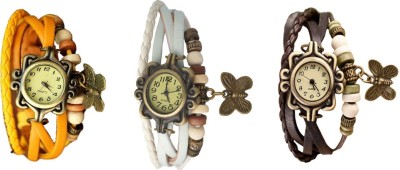 NS18 Vintage Butterfly Rakhi Watch Combo of 3 Yellow, White And Brown Analog Watch  - For Women   Watches  (NS18)