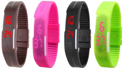 

Kissu Led Magnet Band Combo of 4 Brown, Pink, Black And Green Watch - For Men & Women