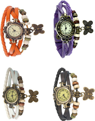 View NS18 Vintage Butterfly Rakhi Combo of 4 Orange, White, Purple And Black Analog Watch  - For Women Wrist Watches Price Online(NS18)