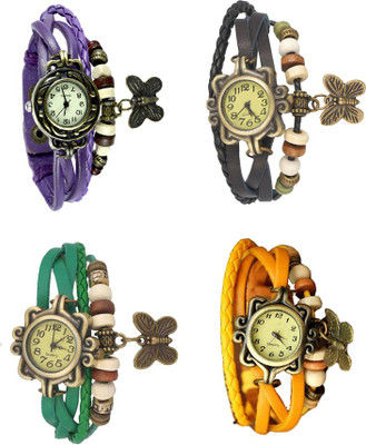 

Kissu Vintage Rakhi Combo of 4 Purple, Green, Black And Yellow Watch - For Women