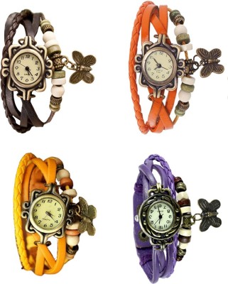 NS18 Vintage Butterfly Rakhi Combo of 4 Brown, Yellow, Orange And Purple Analog Watch  - For Women   Watches  (NS18)