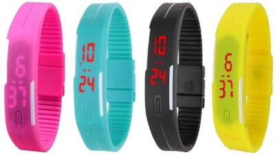 NS18 Silicone Led Magnet Band Combo of 4 Pink, Sky Blue, Black And Yellow Digital Watch  - For Boys & Girls   Watches  (NS18)