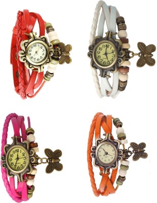 NS18 Vintage Butterfly Rakhi Combo of 4 Red, Pink, White And Orange Analog Watch  - For Women   Watches  (NS18)