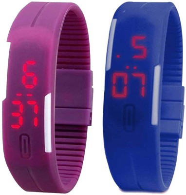 NS18 Silicone Led Magnet Band Set of 2 Purple And Blue Digital Watch  - For Boys & Girls   Watches  (NS18)