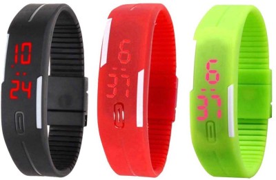 NS18 Silicone Led Magnet Band Combo of 3 Black, Red And Green Digital Watch  - For Boys & Girls   Watches  (NS18)