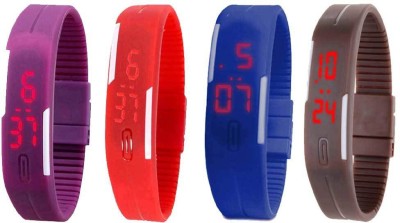 NS18 Silicone Led Magnet Band Combo of 4 Purple, Red, Blue And Brown Digital Watch  - For Boys & Girls   Watches  (NS18)