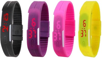 NS18 Silicone Led Magnet Band Combo of 4 Black, Purple, Pink And Yellow Digital Watch  - For Boys & Girls   Watches  (NS18)