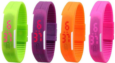 

Kissu Led Magnet Band Combo of 4 Green, Purple, Orange And Pink Watch - For Men & Women