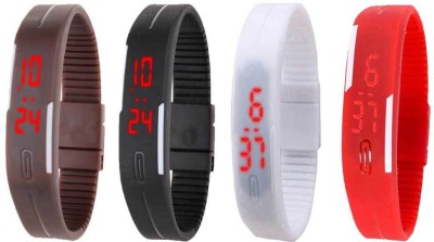 NS18 Silicone Led Magnet Band Watch Combo of 4 Brown, Black, White And Red Digital Watch  - For Couple   Watches  (NS18)