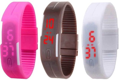 NS18 Silicone Led Magnet Band Combo of 3 Pink, Brown And White Digital Watch  - For Boys & Girls   Watches  (NS18)