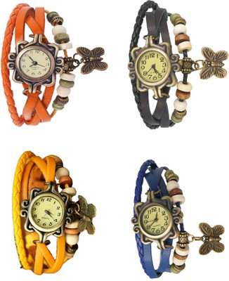 

NS18 Vintage Butterfly Rakhi Combo of 4 Orange, Yellow, Black And Blue Watch - For Women
