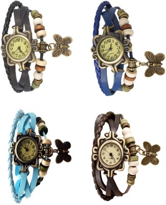 NS18 Vintage Butterfly Rakhi Combo of 4 Black, Sky Blue, Blue And Brown Analog Watch  - For Women   Watches  (NS18)
