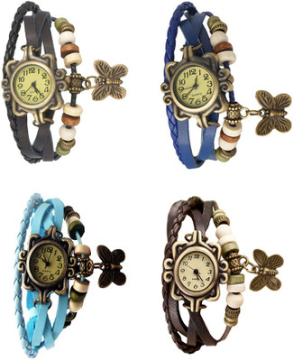 

NS18 Vintage Butterfly Rakhi Combo of 4 Black, Sky Blue, Blue And Brown Watch - For Women