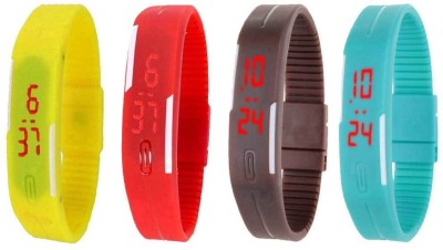 NS18 Silicone Led Magnet Band Watch Combo of 4 Yellow, Red, Brown And Sky Blue Digital Watch  - For Couple   Watches  (NS18)